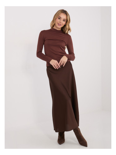 Кафява едноцветна блуза с дълъг ръкав