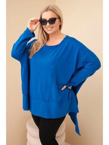 Kesi Plus Size women's tunic made of cotton with an asymmetric bottom sapphire blue