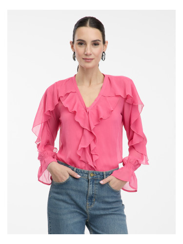 Розова дамска блуза с волани