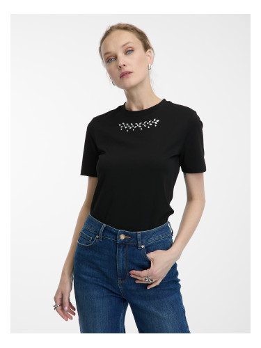 Черна дамска тениска с апликация ORSAY