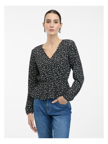 Черна дамска блуза с флорален мотив