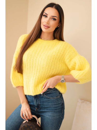 Kesi Włoski Women's mohair sweater with short sleeves yellow