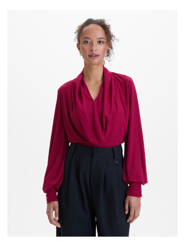 Бордо дамска блуза с кристали