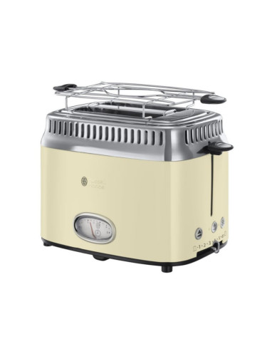 Тостер за хляб Russell Hobbs Retro Vintage Cream 21682-56, 1300W, 2 филийки, 6 нива, Ретро индикаторна скала, Lift & Look, Бързо препичане, Кремав/ино