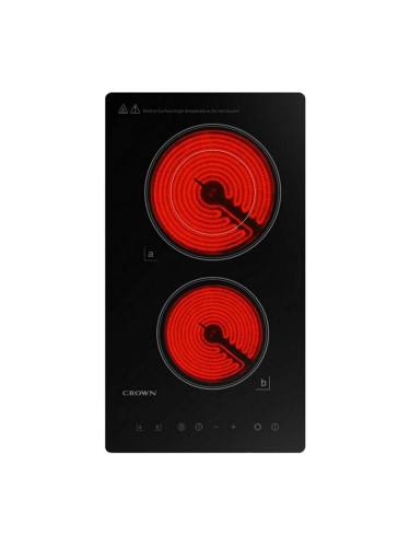 Керамичен плот за вграждане Crown VCP 32D, 3000W, Таймер, Двоен, Тъч скрийн, Черен