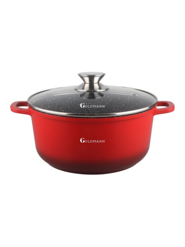 Тенджера Goldmann GM-7320R, 2.3 л, 20 см, Мраморно покритие, Стъклен капак с отвор за пара, Индукция, Червен