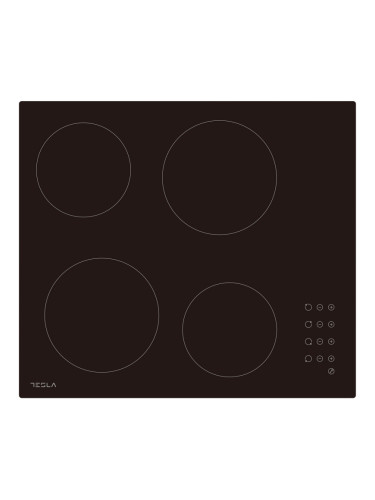 Стъклокерамичен плот за вграждане Tesla HV6402MB, 6600W, 9 степени, 4 зони, Таймер, Детска защита, Индикатор за остатъчна топлина, Скосен ръб, Черен