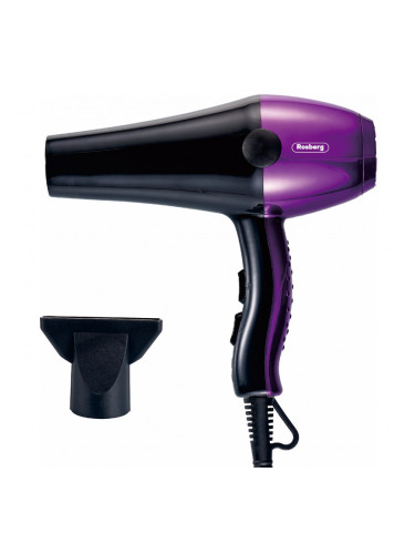Сешоар Rosberg R51100S, 2000W, 3 темп. настройки, 2 скорости, DC мотор, Черен/лилав