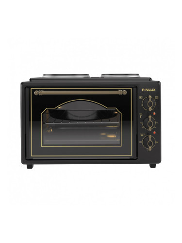 Малка готварска печка Finlux FMC-3535B, 35 л, 1400 W, Два котлона, 3 функции, Емайл, Черен