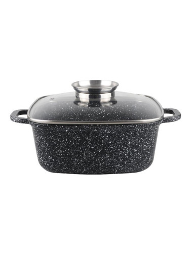 Съд за печене-ростер Oliver Voltz OV54323C28A, 28х11 см, 6.5 л, Стъклен капак, Мраморно покритие, Индукция, Черен