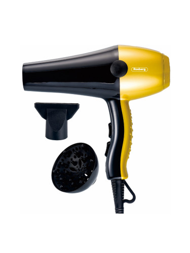 Сешоар с дифузер Rosberg R51100SD, 2000W, 3 темп. настройки, 2 скорости, DC мотор, Черен/шампанско