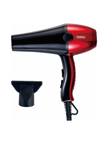 Сешоар Rosberg R51100S, 2000W, 3 темп. настройки, 2 скорости, DC мотор, Черен/червен