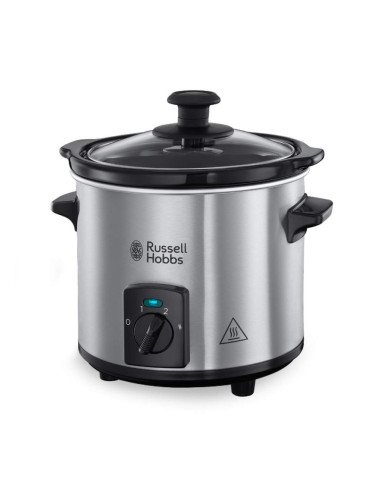 Уред за бавно готвене Slow Cooker Russell Hobbs Compact Home 25570-56, 145W, 2 л, 3 темп. настройки, Керамичен съд, Без BPA и PFAS, Черен/инокс