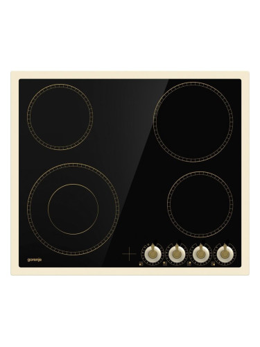 Керамичен плот за вграждане Gorenje EC642CLI, 6400W, 4 HiLight зони, 9 степени, Индикатор за остатъчна топлина, Черен/Слонова кост