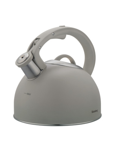 Свирещ чайник Klausberg KB 7912, 2.5 л, Дръжка с дървесен ефект, Индукция, Светлосив