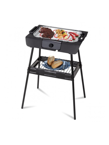 Електрическа скара Royalty Line RL-SBGT2000, 2000W, 38х28 см, Сгъваема стойка, 200C, Термостат, Тава за отцеждане, Черен