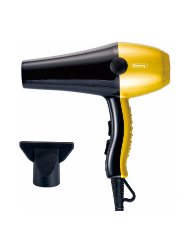 Сешоар Rosberg R51100S, 2000W, 3 темп. настройки, 2 скорости, DC мотор, Черен/шампанско
