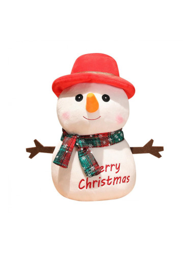 Плюшен снежен човек със шалче и надпис Merry Christmas, 25 см