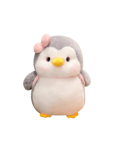 Плюшен пингвин Лори с розова чантичка, сив, 25 см