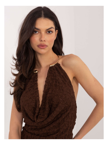 Кафяв топ с декоративно деколте