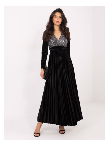 Черна макси рокля с брокатена горна част
