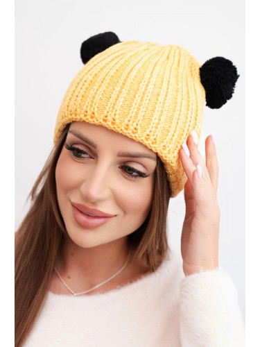Дамска зимна шапка с помпони Kesi K433 жълта