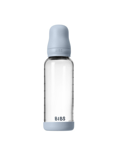 BIBS Baby Glass Bottle Silicone шише против колики със силиконова приставка за пиене Baby Blue 240 мл.