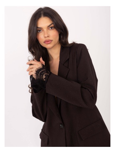 Дамско тъмнокафяво сако с дантела