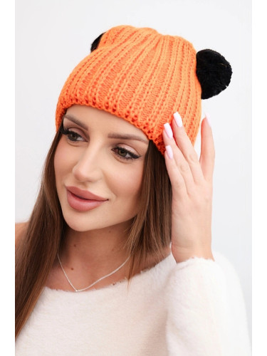 Дамска зимна шапка с помпони Kesi K433 оранжева
