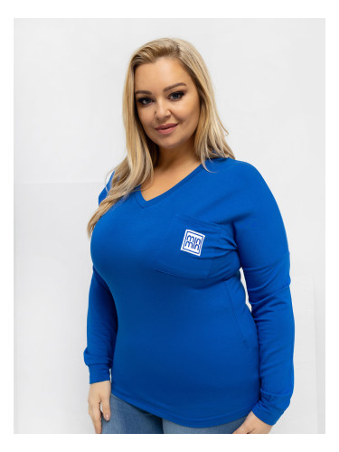 Тениска с дълъг ръкав в цвят кобалт, големи размери