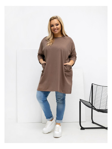 Туника за големи размери в тъмнобежово