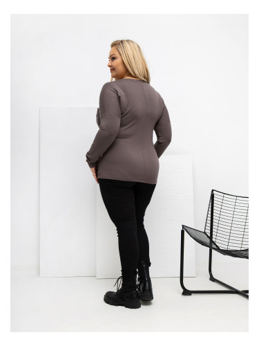 Кафява блуза с дълъг ръкав plus size