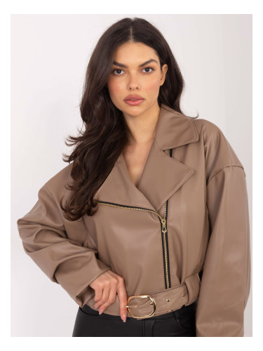 Дамско кожено яке в тъмнобежово