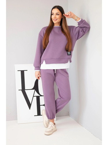 Дамски комплект от свободен суитшърт и спортен панталон, лилав