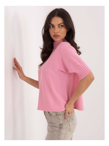 Розов пуловер с къс ръкав
