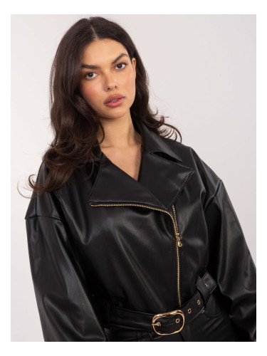 Черно кожено яке с колан