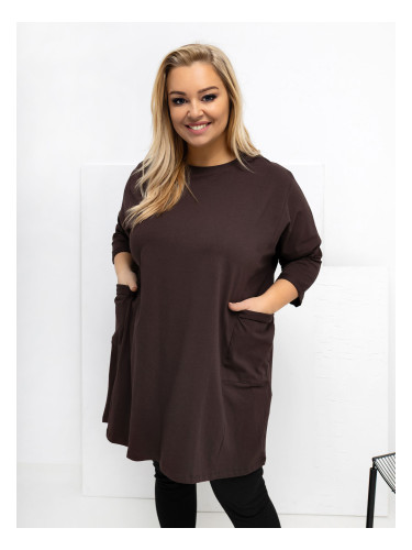 Тъмнокафява туника за големи размери с джобове
