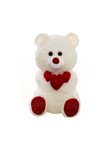 Плюшено мече с три сърца, бяло, 65 см