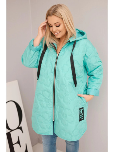 Kesi Włoski Women's Plus Size quilted jacket with a hood and the inscription HOPE mint