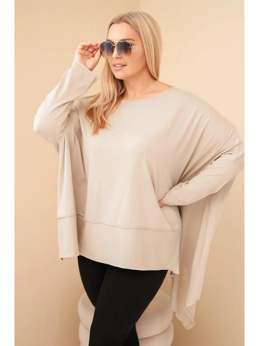 Kesi Plus Size women's cotton tunic with asymmetrical hem beige