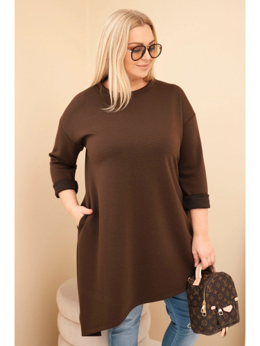 Kesi Włoski Plus Size women's dress made of viscose with a loose fit and long sleeves brown