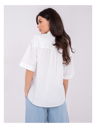 Бяла дамска риза с къс ръкав