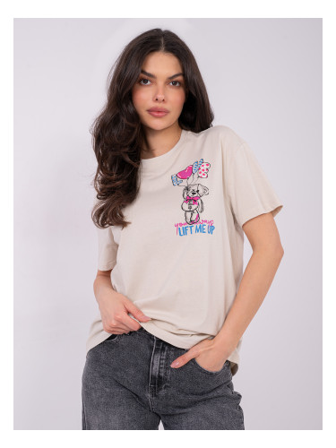 Тениска с щампа, светло бежова