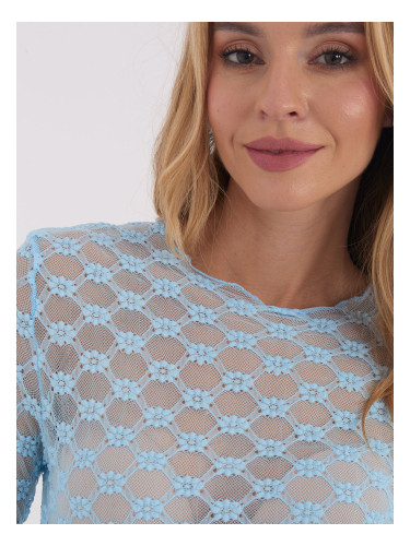 Светлосиня дантелена блуза
