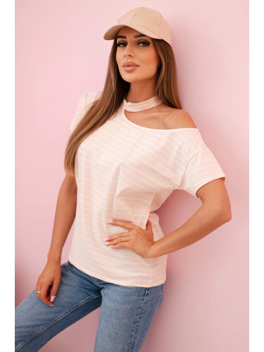 Kesi Women's cotton striped one-shoulder top with choker powder pink