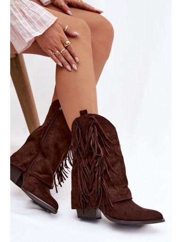 Дамски каубойски ботуши с пискюли