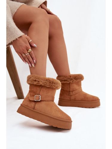 Дамски снежни ботуши на платформа с катарама и козина