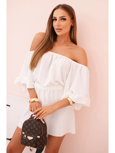 Kesi Women's cotton sleeveless jumpsuit with a tie at the waist ecru