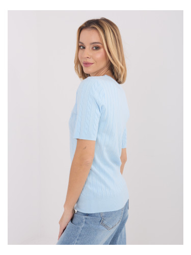 Светлосин пуловер с къс ръкав