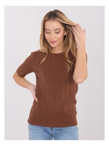 Светлокафяв пуловер с къс ръкав